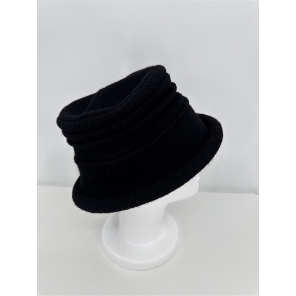 Scala Collezione 100% Wool Packable Hat Black Cloche Rolled Brim One Size - Picture 4 of 7